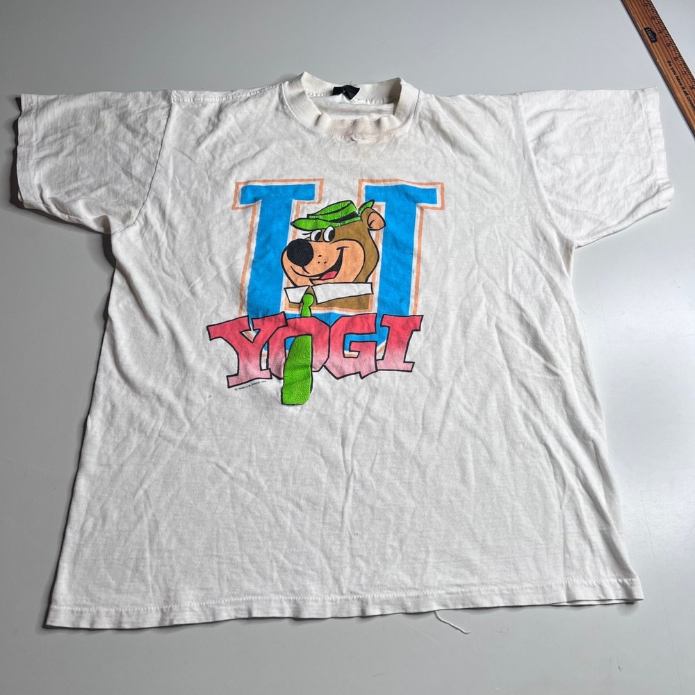 Vintage 1988 Yogi Bear T-Shirt Hanna Barbera 80s‎ White Single Stitch Puff Print